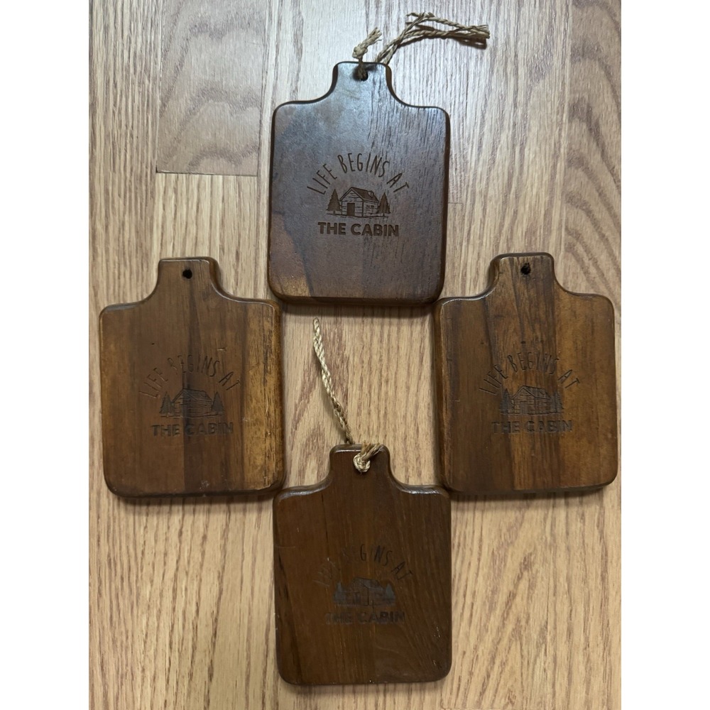 4 Mini Wooden Cutting Board Coasters Life Begins At The Cabin Rustic Lodge Decor